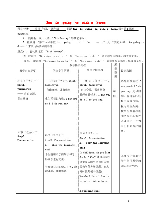 四年级英语上册Unit2Samisgoingtoridehorse教案