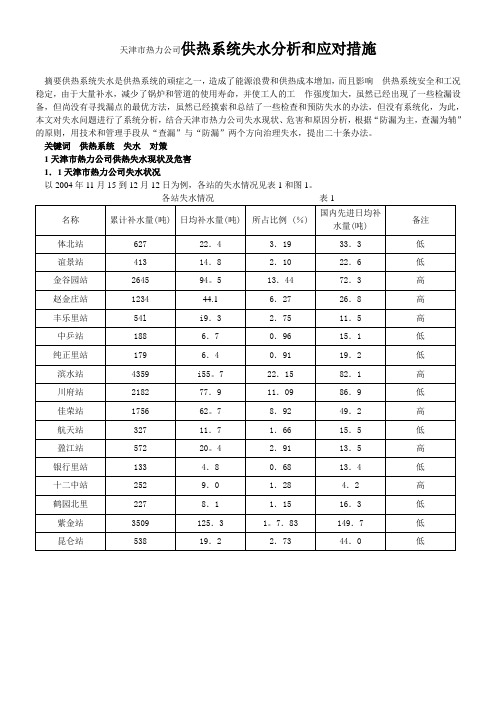 天津市热力公司供热系统失水分析和应对措施