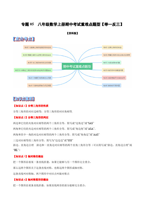 10.中考数学专题05  八年级数学上册期中考试重难点题型(举一反三)(苏科版)(原卷版)