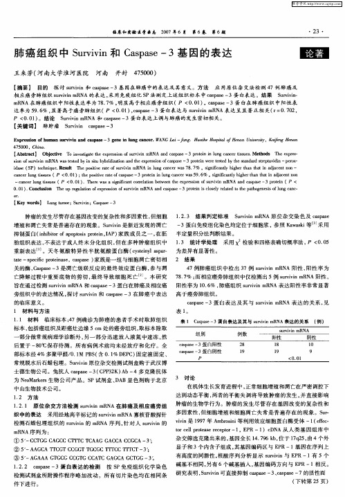 肺癌组织中Survivin和Caspase-3基因的表达