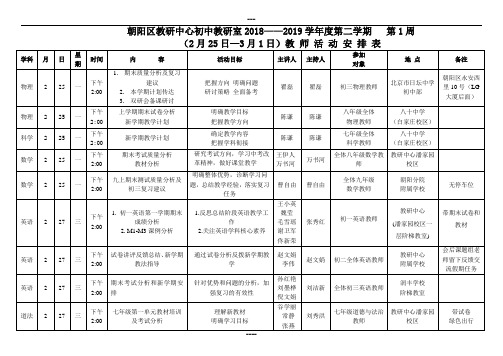 朝阳区教研中心初中教研室2018--2019学年度第二学期 第...