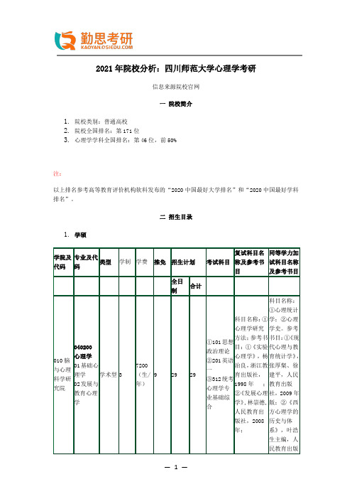 2021年院校分析：四川师范大学心理学考研