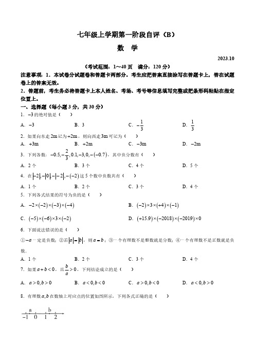 河南省安阳市林州市2023-2024学年七年级上学期10月月考数学试题(含答案)