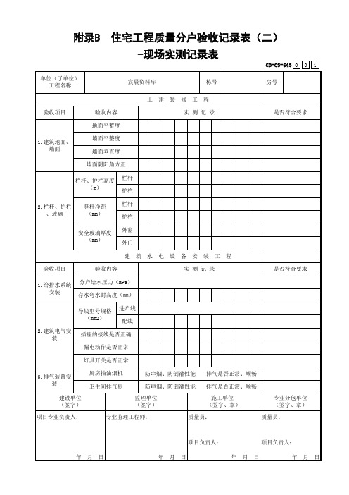 住宅工程质量分户验收记录表(二)