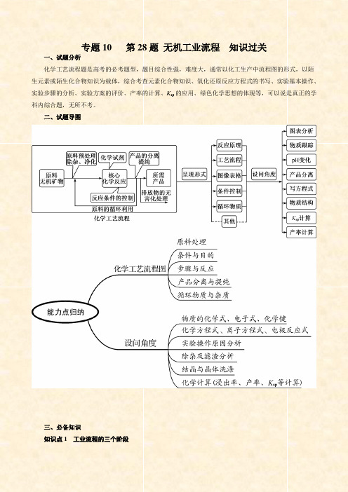 2021高考化学专题10 第28题 无机工业流程(知识过关)(Word学生考试版)