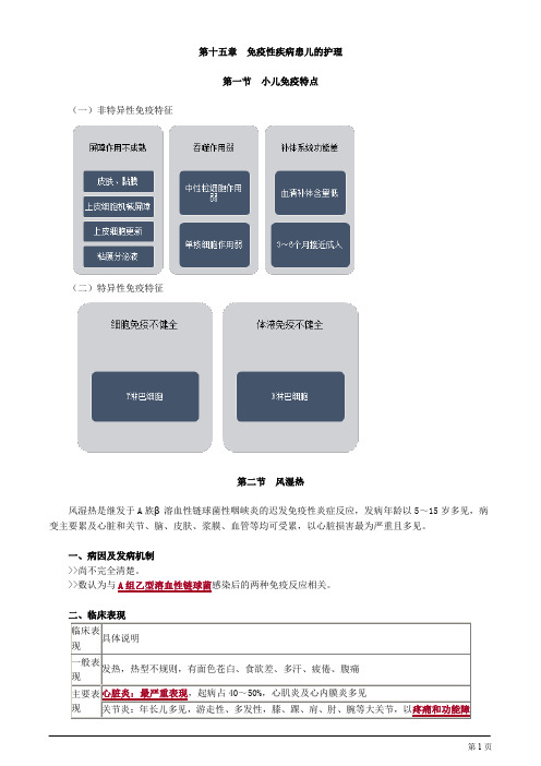 主管护师 儿科护理学 第十五章 免疫性疾病患儿的护理