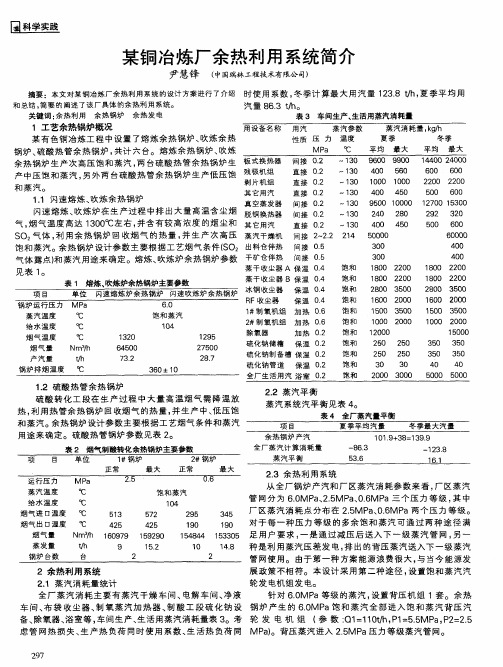 某铜冶炼厂余热利用系统简介