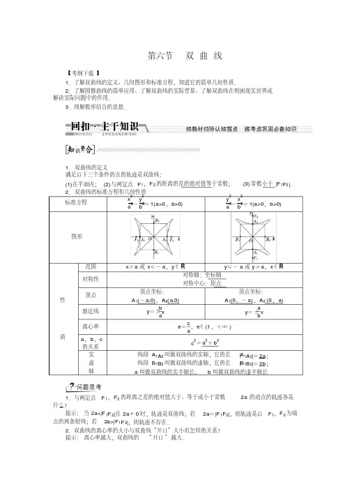 【创新方案】高考数学(理)一轮复习配套文档：第8章第6节双曲线