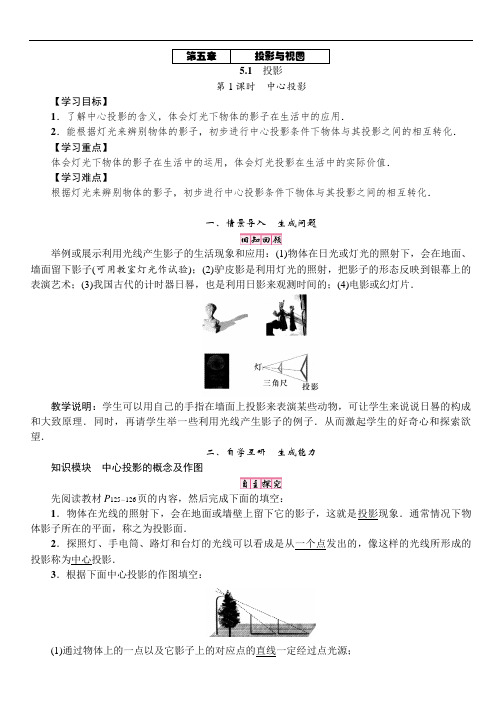 北师大版九年级上册数学5章《投影》教案