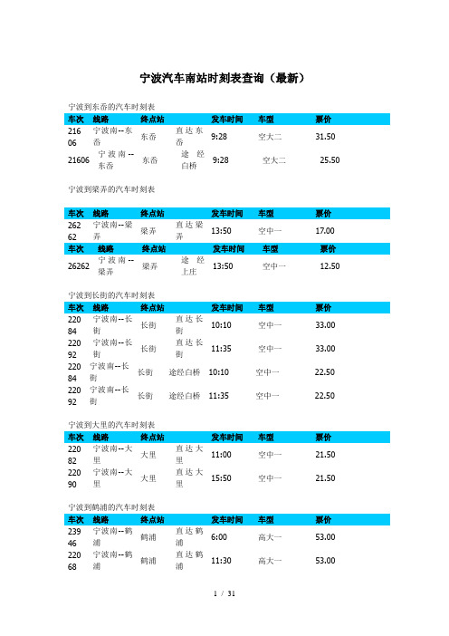 宁波汽车南站时刻表查询(最新)