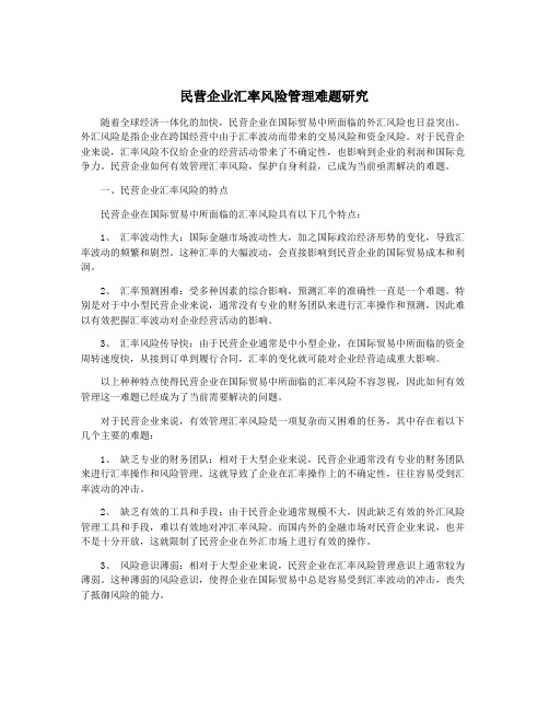 民营企业汇率风险管理难题研究