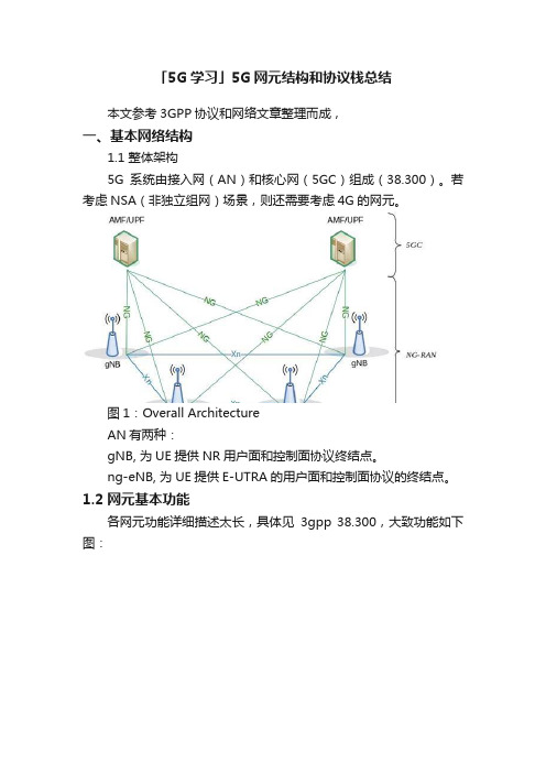 「5G学习」5G网元结构和协议栈总结