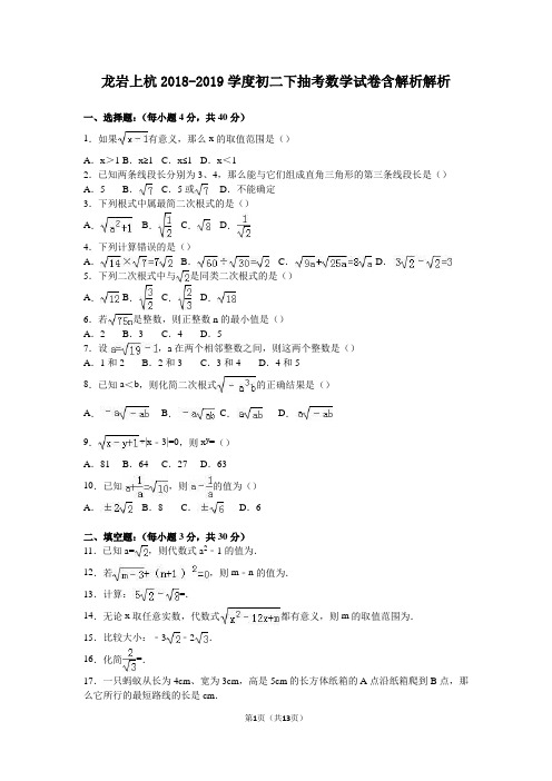 龙岩上杭2018-2019学度初二下抽考数学试卷含解析解析