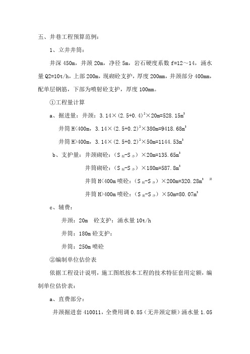 井筒工程预算范例