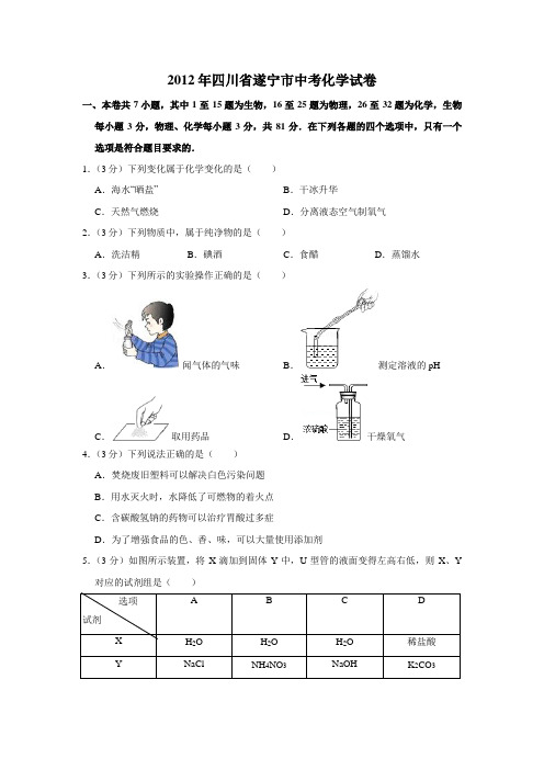 2012年四川省遂宁市中考化学试卷(含解析版)