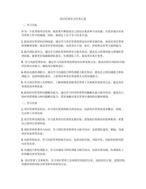 项目经理学习任务计划