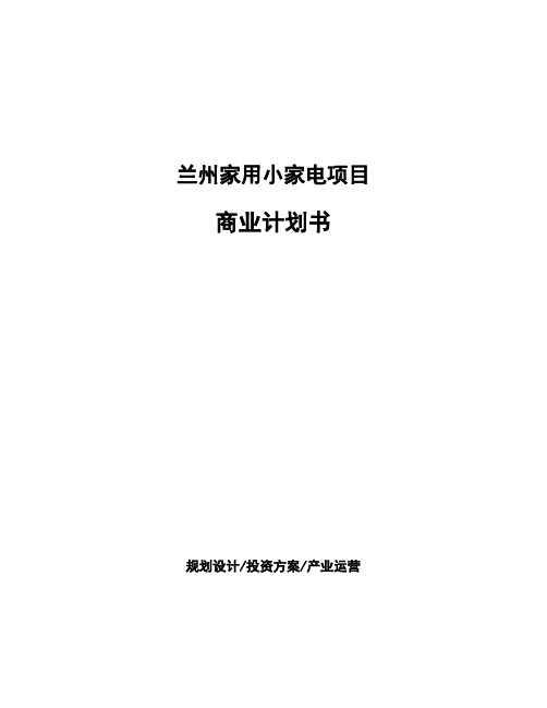 兰州家用小家电项目商业计划书