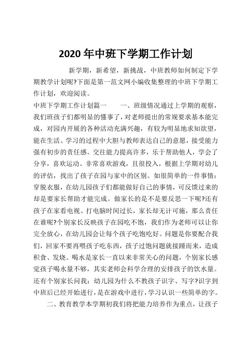 2020年中班下学期工作计划