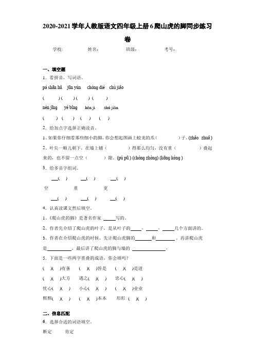 人教版语文四年级上册6爬山虎的脚同步练习卷