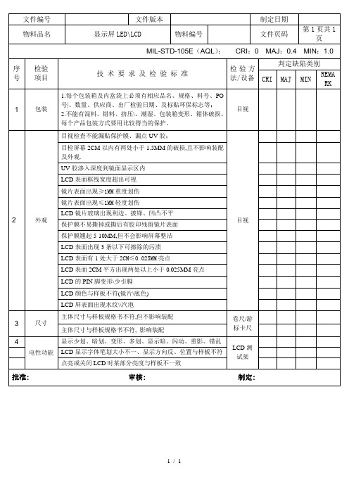 IQC显示屏LCD、LED来料检验标准