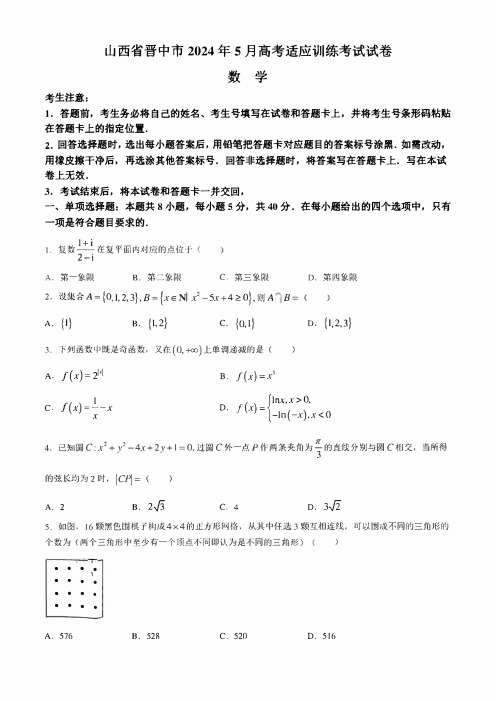 山西省晋中市2024届高三下学期5月高考适应训练考试 数学 含解析