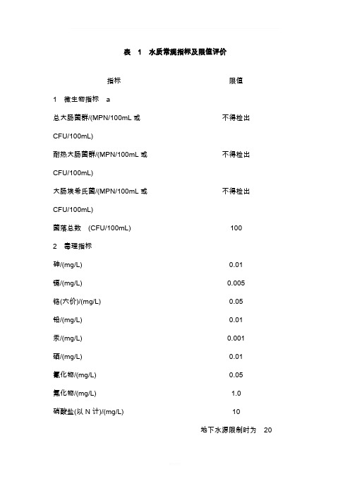 中华人民共和国自来水水质国家标准