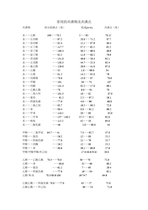 几种常用的共沸物及共沸温度