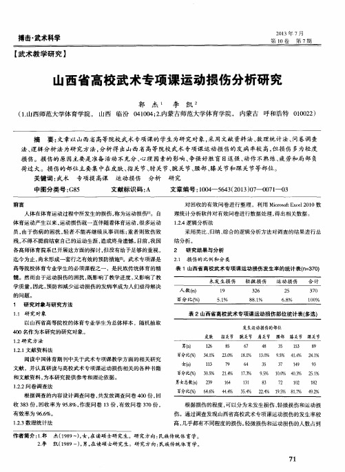 山西省高校武术专项课运动损伤分析研究