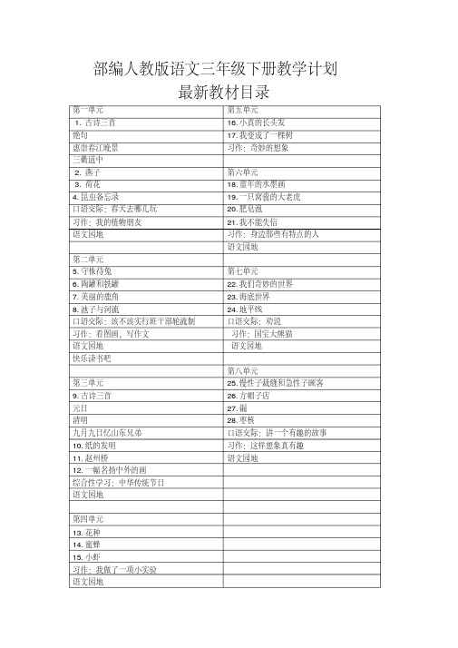 部编人教版语文三年级下册教学计划、教材分析及进度表资料