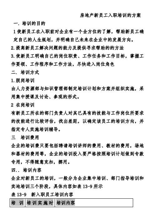 房地产新员工入职培训的方案