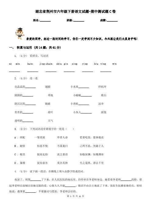 湖北省荆州市六年级下册语文试题-期中测试题C卷