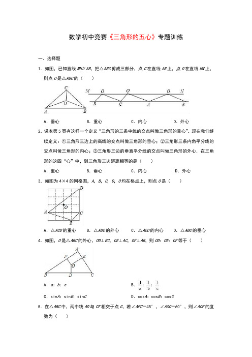 数学初中竞赛《三角形的五心》专题训练(含答案) (1)