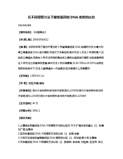 在不同提取方法下蜜蜂基因组DNA浓度的比较