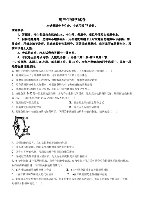 青海省金太阳2024-2025学年高三上学期期中联考生物试题(含答案)