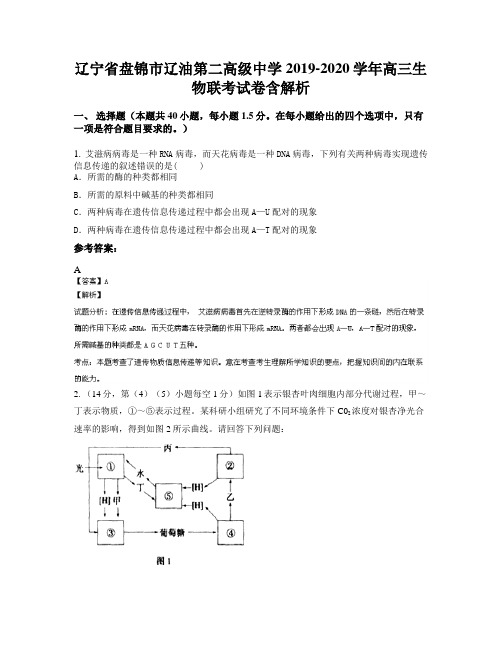 辽宁省盘锦市辽油第二高级中学2019-2020学年高三生物联考试卷含解析