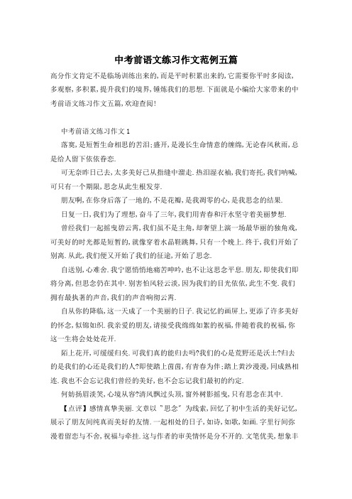 中考前语文练习作文范例五篇