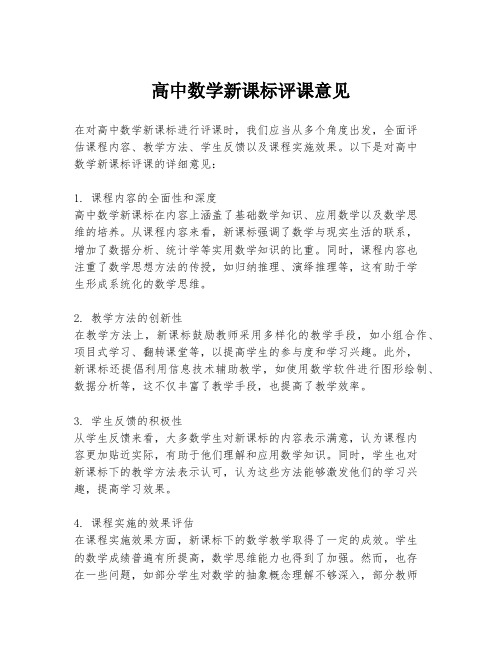 高中数学新课标评课意见