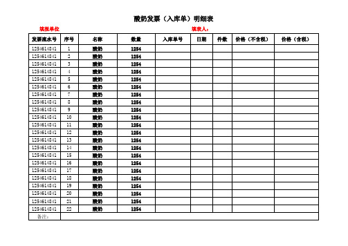 酸奶前线酸奶发票(入库单)明细表--样本