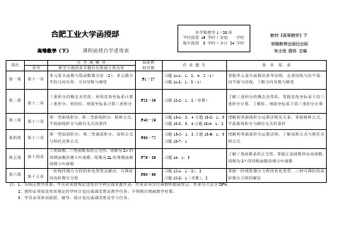 高等数学(专升本理工)安徽教育出版社自学进度表