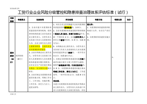 工贸行业企业风险分级管控和隐患排查治理体系评估实用标准(试行)