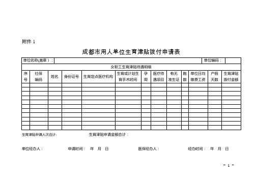 2017最新版-(全部表格)成都市生育保险报销相关表格附件