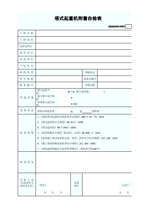 附表1：塔式起重机附着自检表