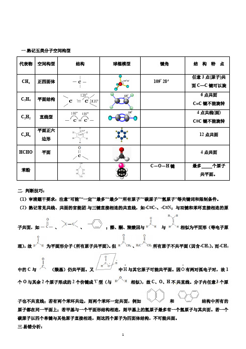 有机分子共线共面问题