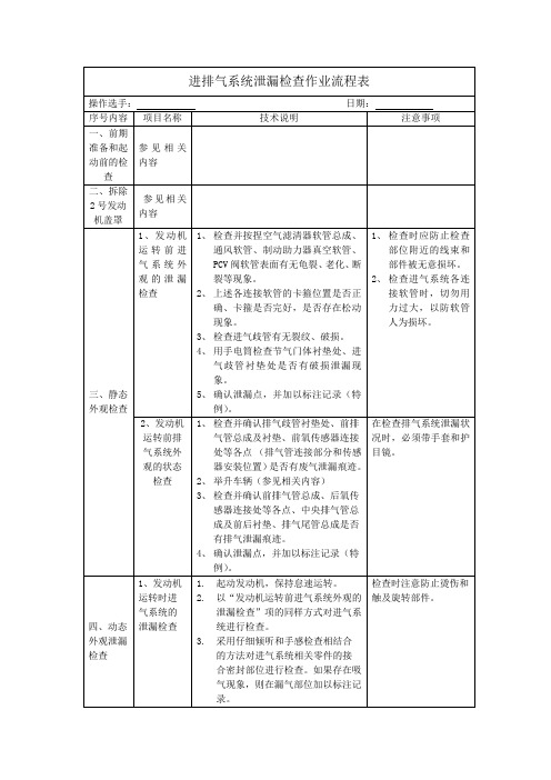 进排气系统泄漏检查作业流程表