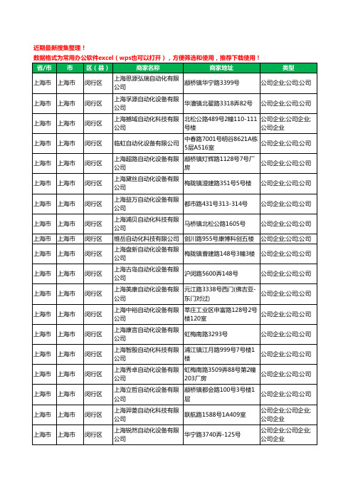 2020新版上海市上海市闵行区自动化设备有限公司工商企业公司商家名录名单黄页联系方式大全187家