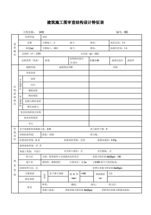 建筑施工图审查结构设计特征表