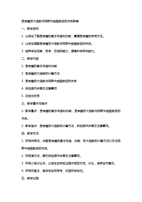 显微镜放大倍数与视野中细胞数目的关系教案