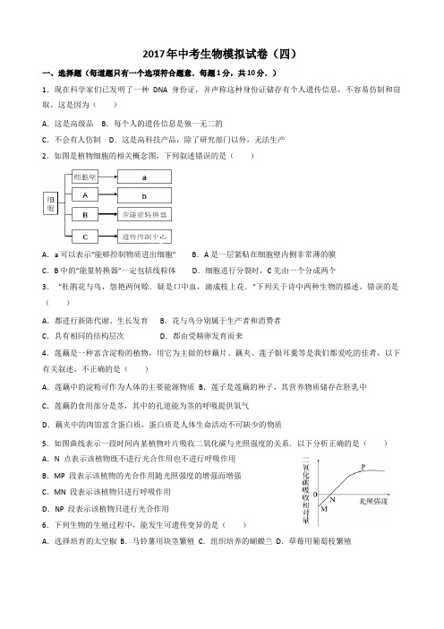 山东省日照市莒县2017年中考生物模拟试卷(四)(word解析版)