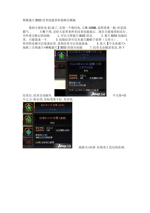 韩服巢穴BOSS纹章技能资料视频全揭秘