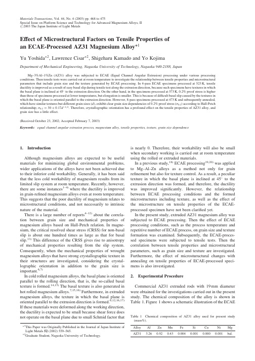 Effect of Microstructural Factors on Tensile Properties of an ECAE-Processed AZ31 Magnesium Alloy